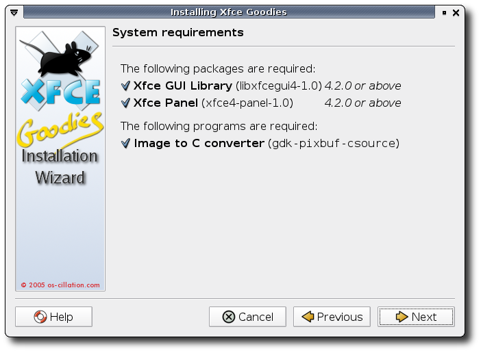System requirements screen